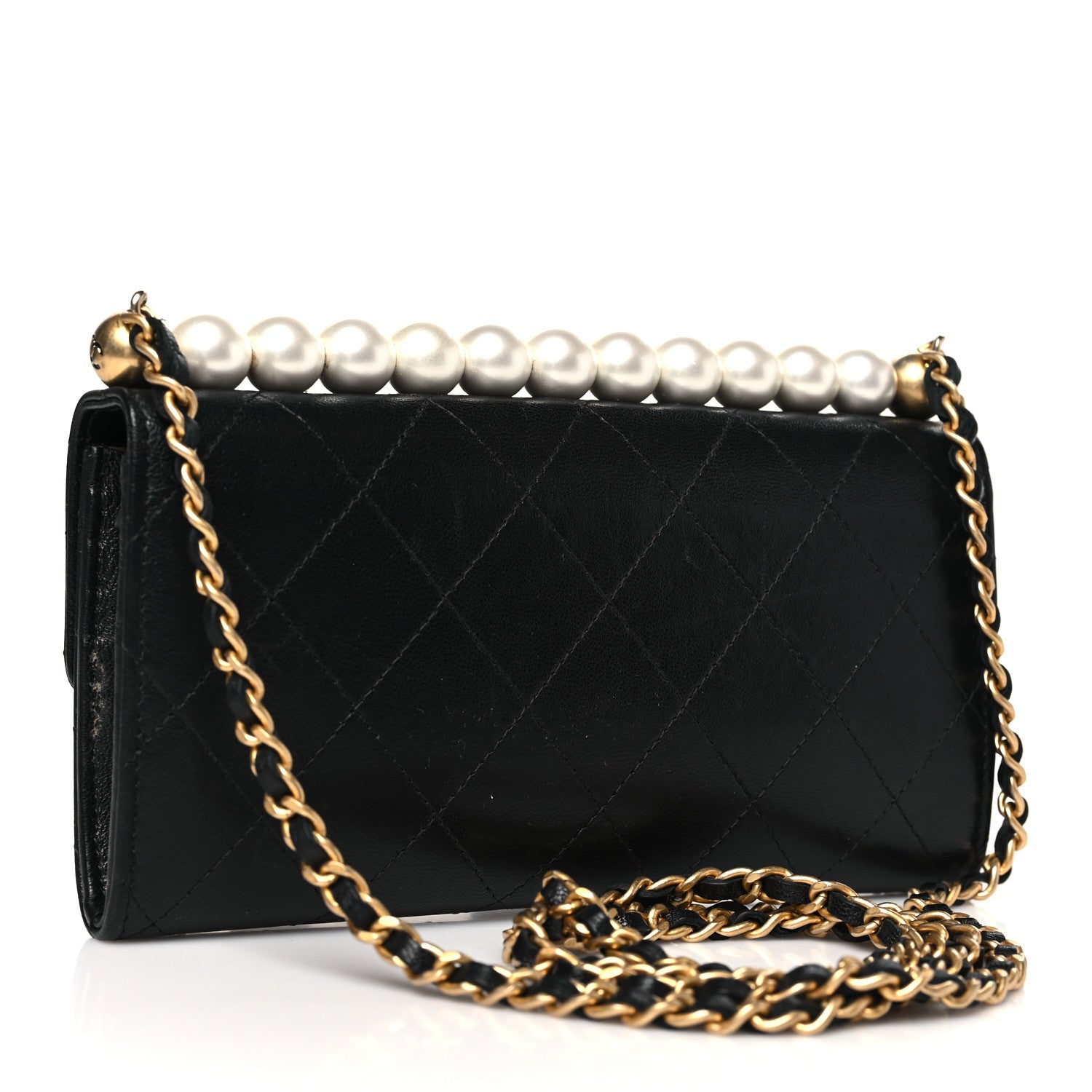 Chanel Lambskin Quilted Chic Pearls Clutch With Chain Black 3 of 11