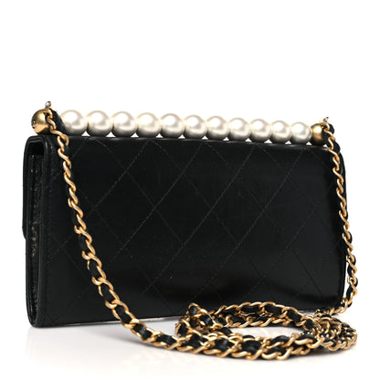 Chanel Lambskin Quilted Chic Pearls Clutch With Chain Black 3 of 11