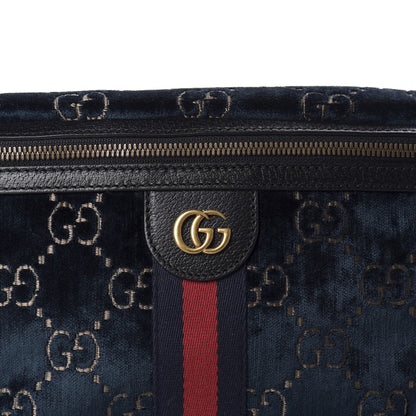 Gucci Velvet GG Monogram Web Belt Bag Blue Beige 10 of 10