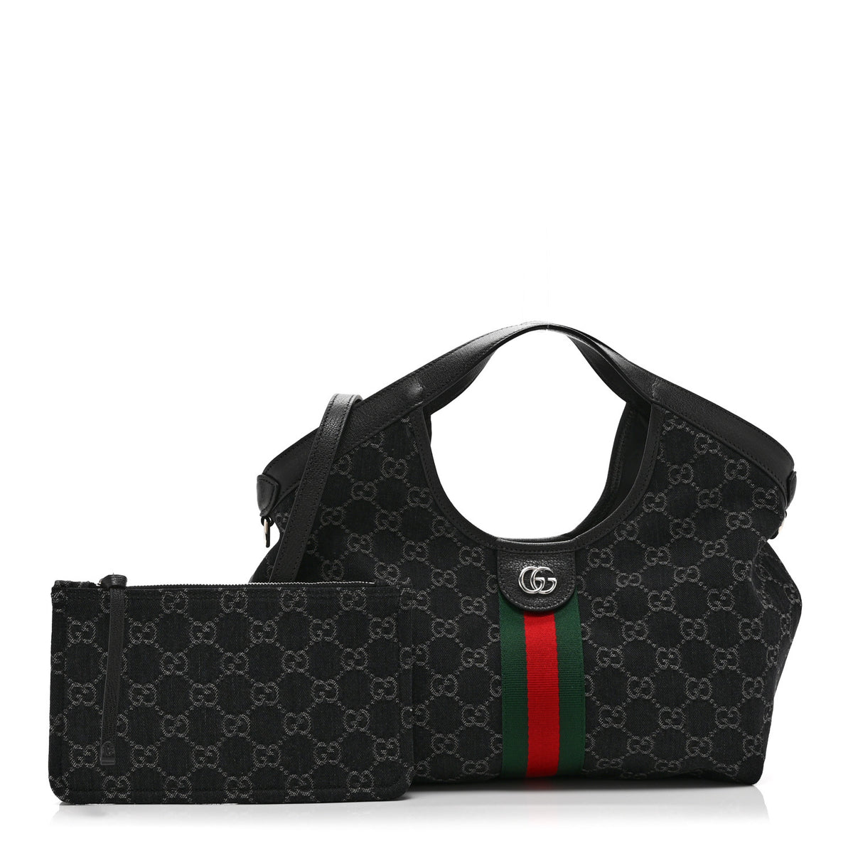 Denim GG Monogram Web Small Giglio Tote Black Ivory