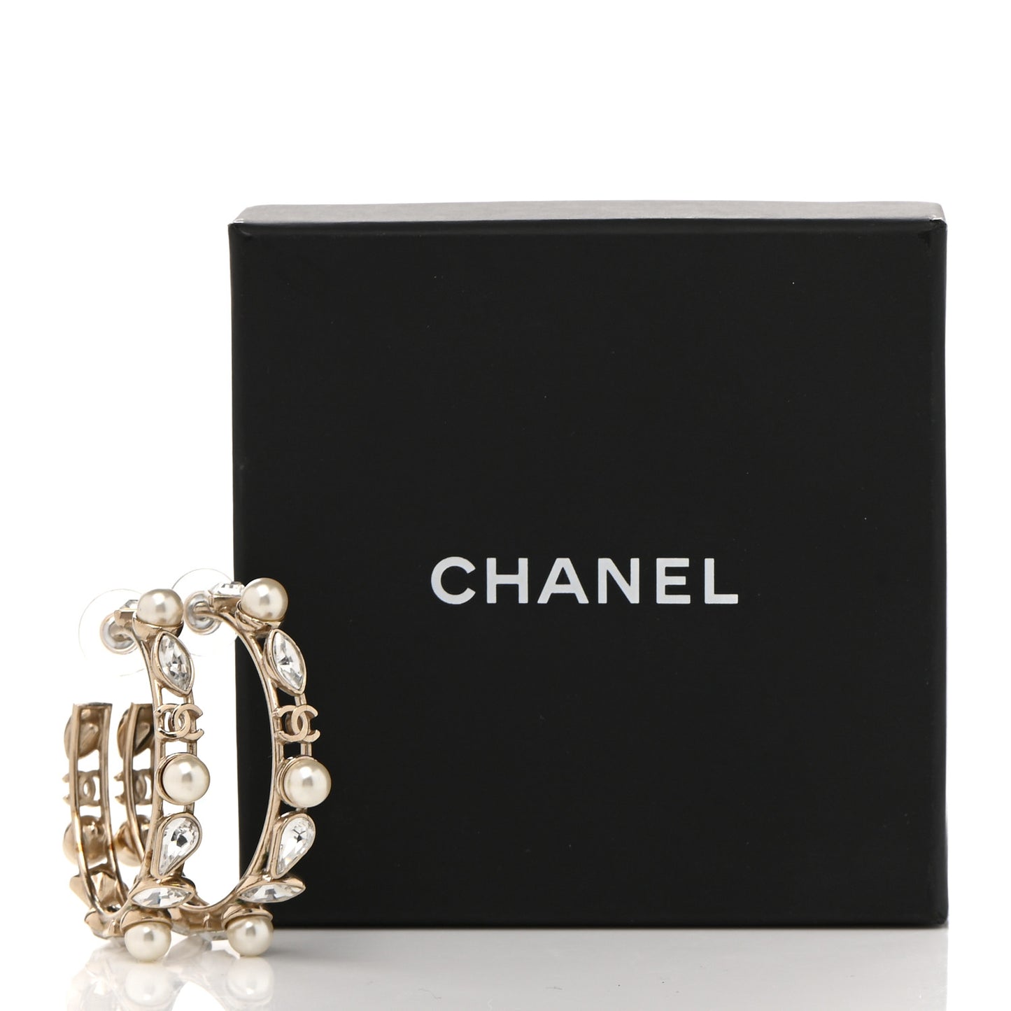 Glass Pearl Strass Snowfall Hoop Earrings Gold