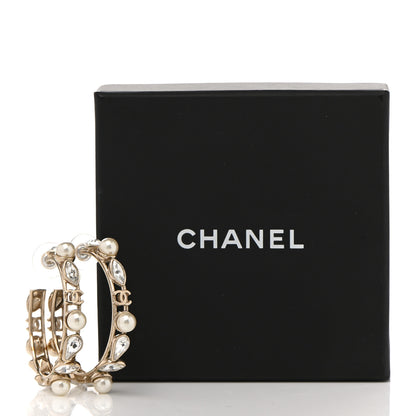 Chanel Glass Pearl Strass Snowfall Hoop Earrings Gold 4 of 5