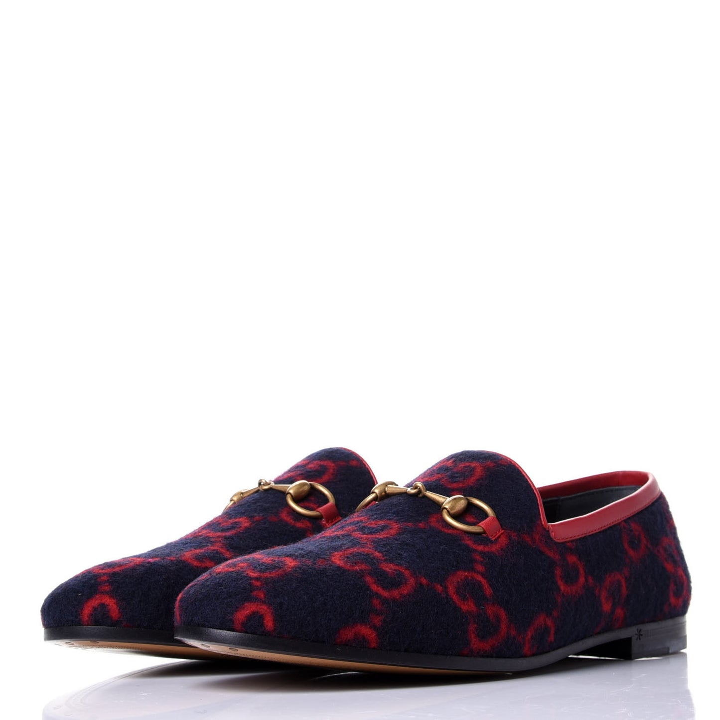 Covered Wool GG Monogram Horsebit Womens Jordaan Loafers 37 Blue Red