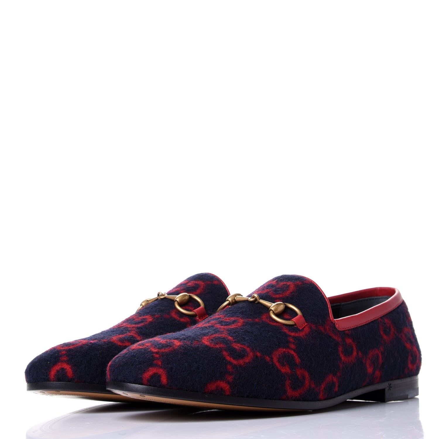Gucci Covered Wool GG Monogram Horsebit Womens Jordaan Loafers 37 Blue Red 3 of 11