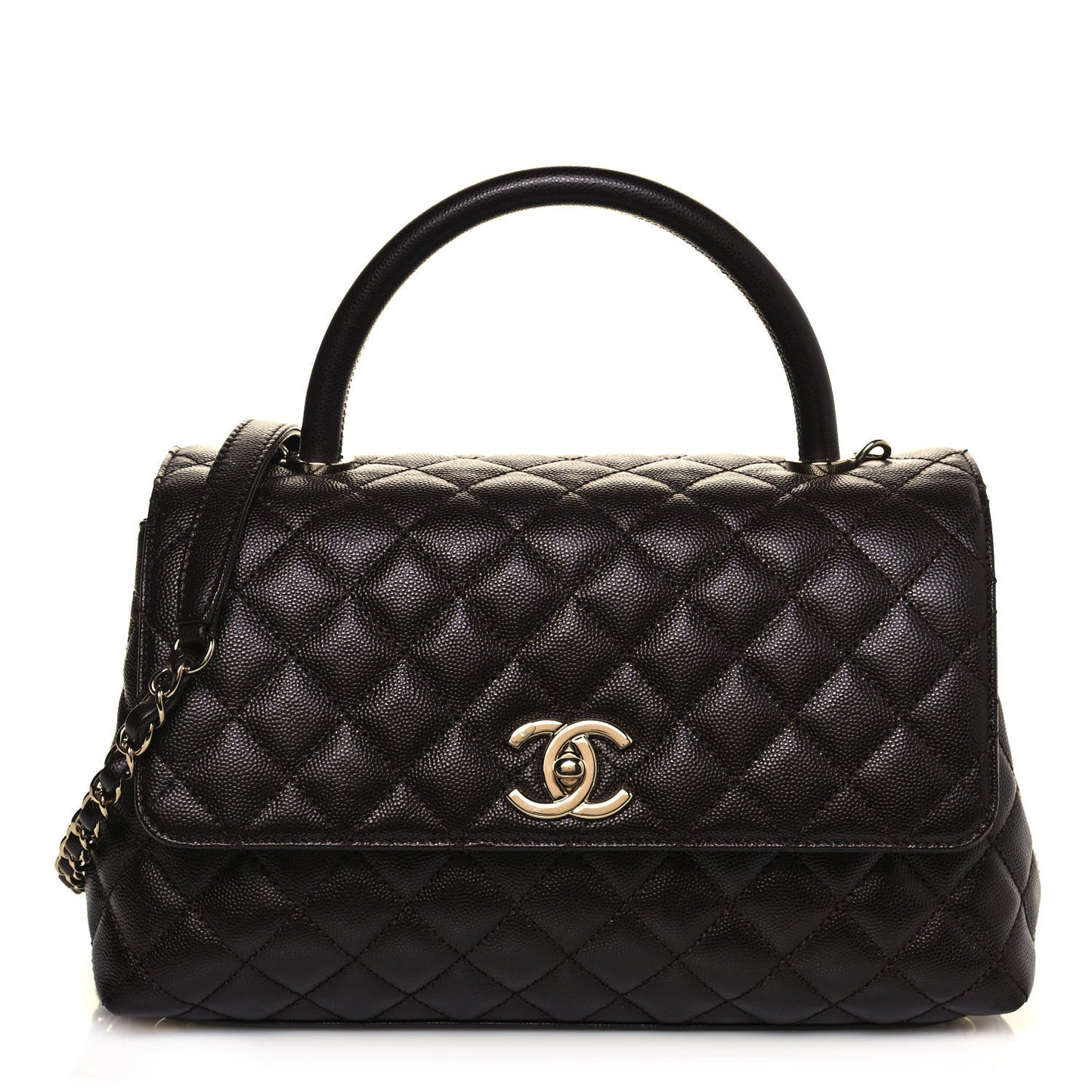 Caviar Quilted Small Coco Handle Flap Dark Brown