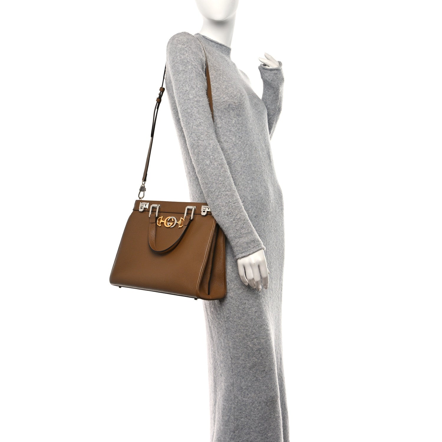 Gucci Grainy Calfskin Medium Zumi Top Handle Bag Friky Taupe 2 of 12
