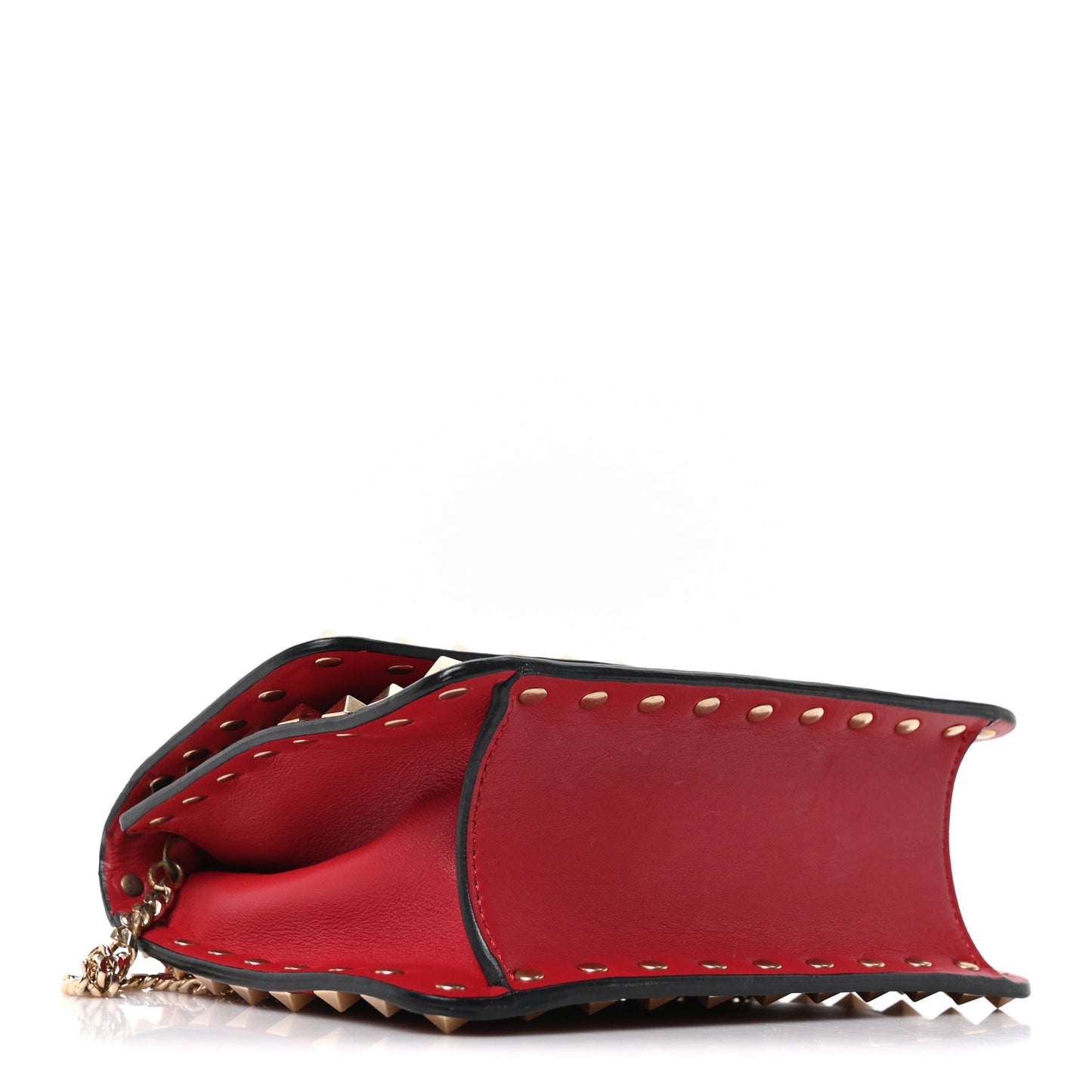 Vitello Rockstud Chain Flap Crossbody Bag Red