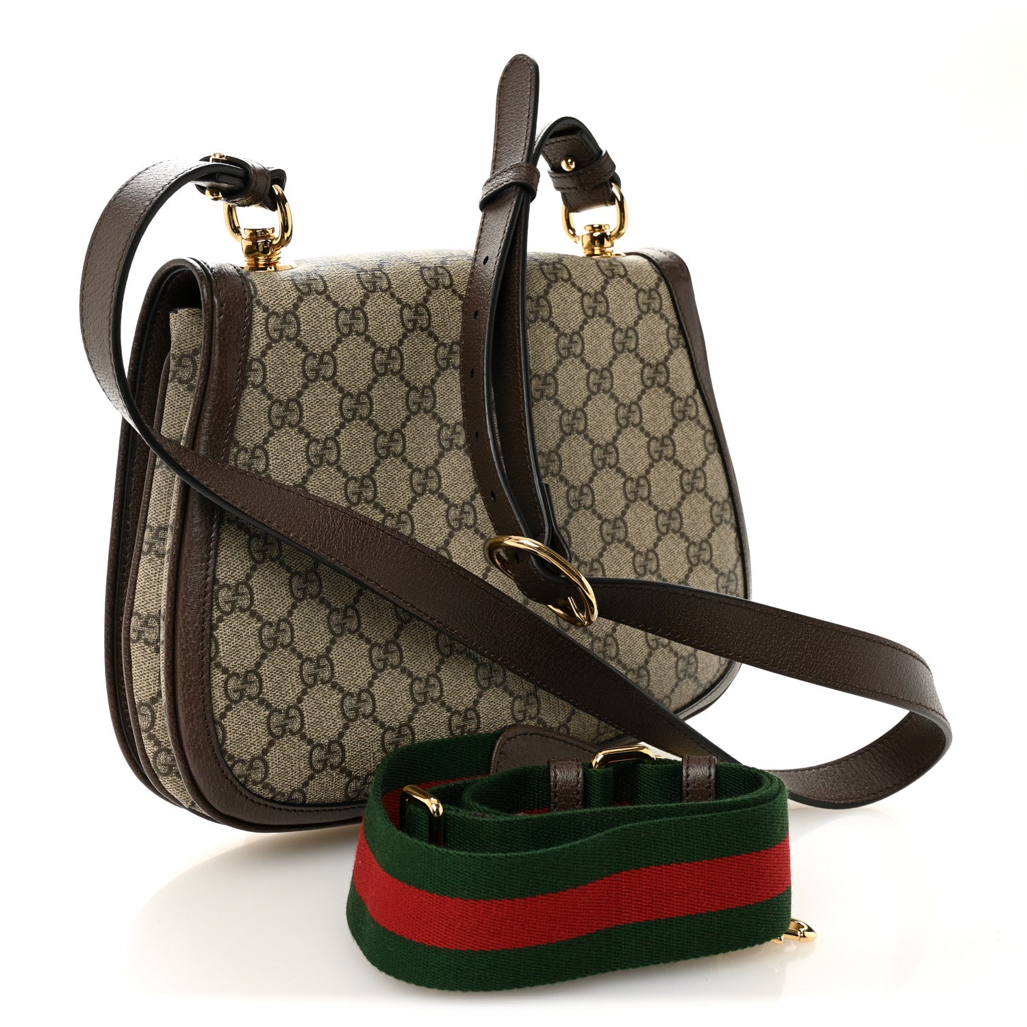 Gucci GG Supreme Monogram Textured Dollar Calfskin Web Medium Blondie Shoulder Flap Bag Beige Ebony New Acero 4 of 19