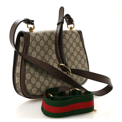 Gucci GG Supreme Monogram Textured Dollar Calfskin Web Medium Blondie Shoulder Flap Bag Beige Ebony New Acero 4 of 19