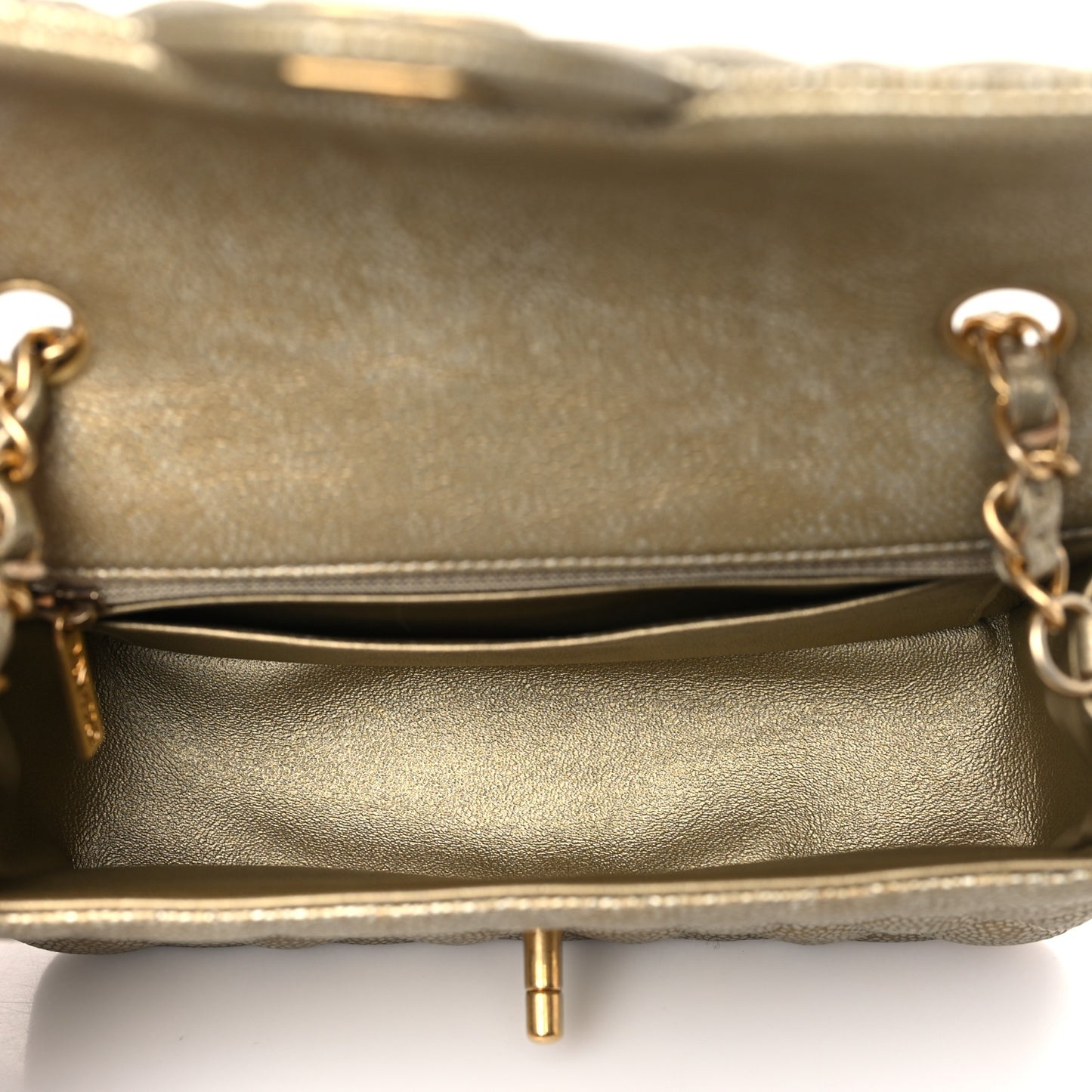 Metallic Caviar Quilted Mini Rectangular Flap Gold
