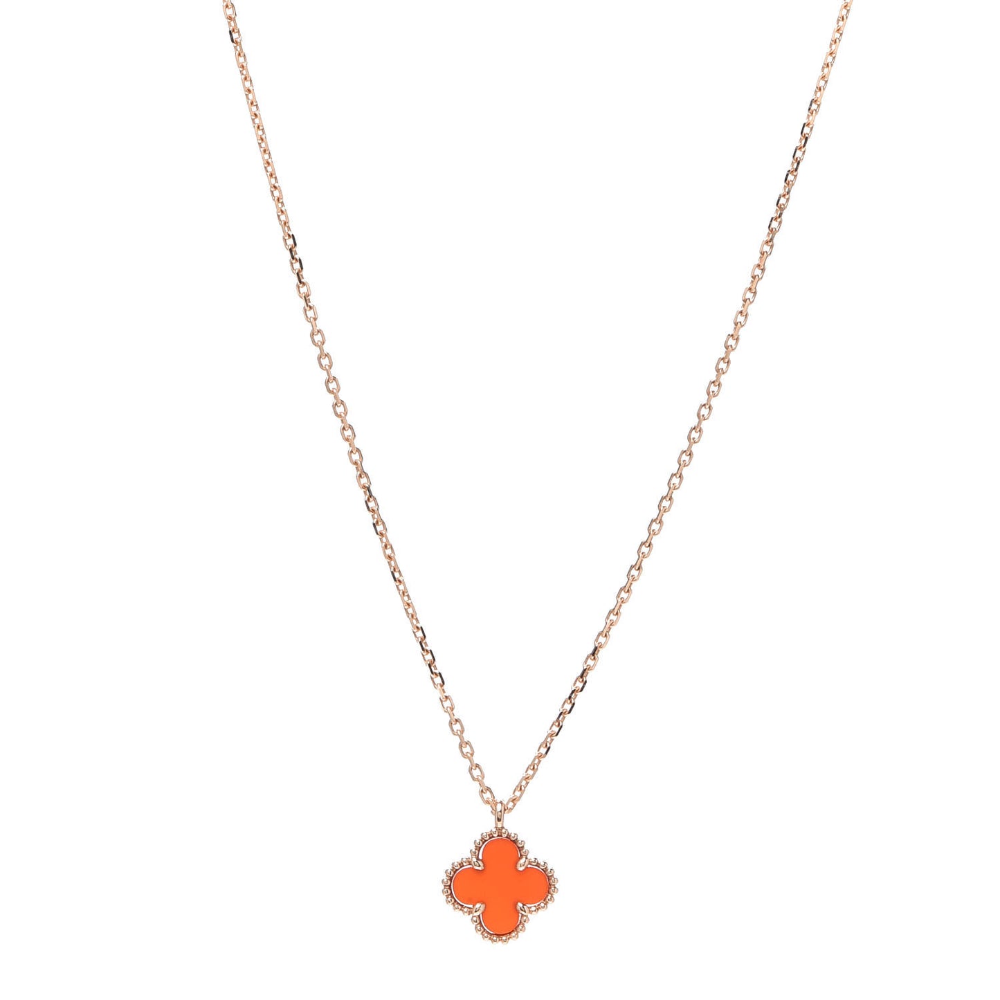 18K Rose Gold Carnelian Sweet Alhambra Pendant Necklace