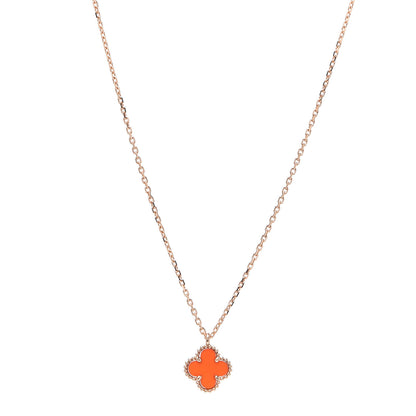 Van Cleef & Arpels 18K Rose Gold Carnelian Sweet Alhambra Pendant Necklace 1 of 7
