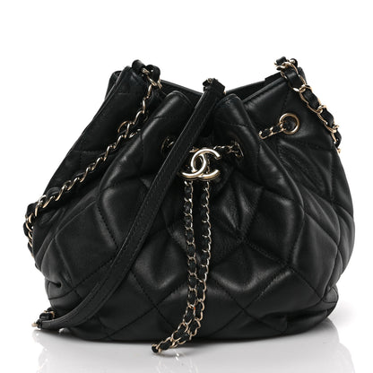 Chanel Lambskin Quilted CC Dweller Drawstring Bucket Bag Black 1 of 8