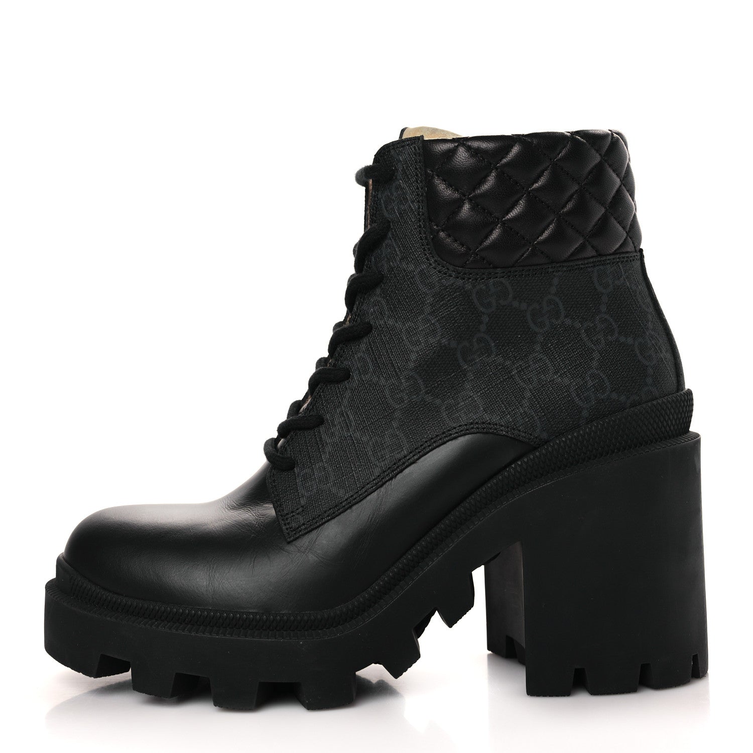 Gucci Apollo Calfskin GG Supreme Nappa Samoa Quilted Lace Up Ankle Boots 38.5 Black 1 of 10