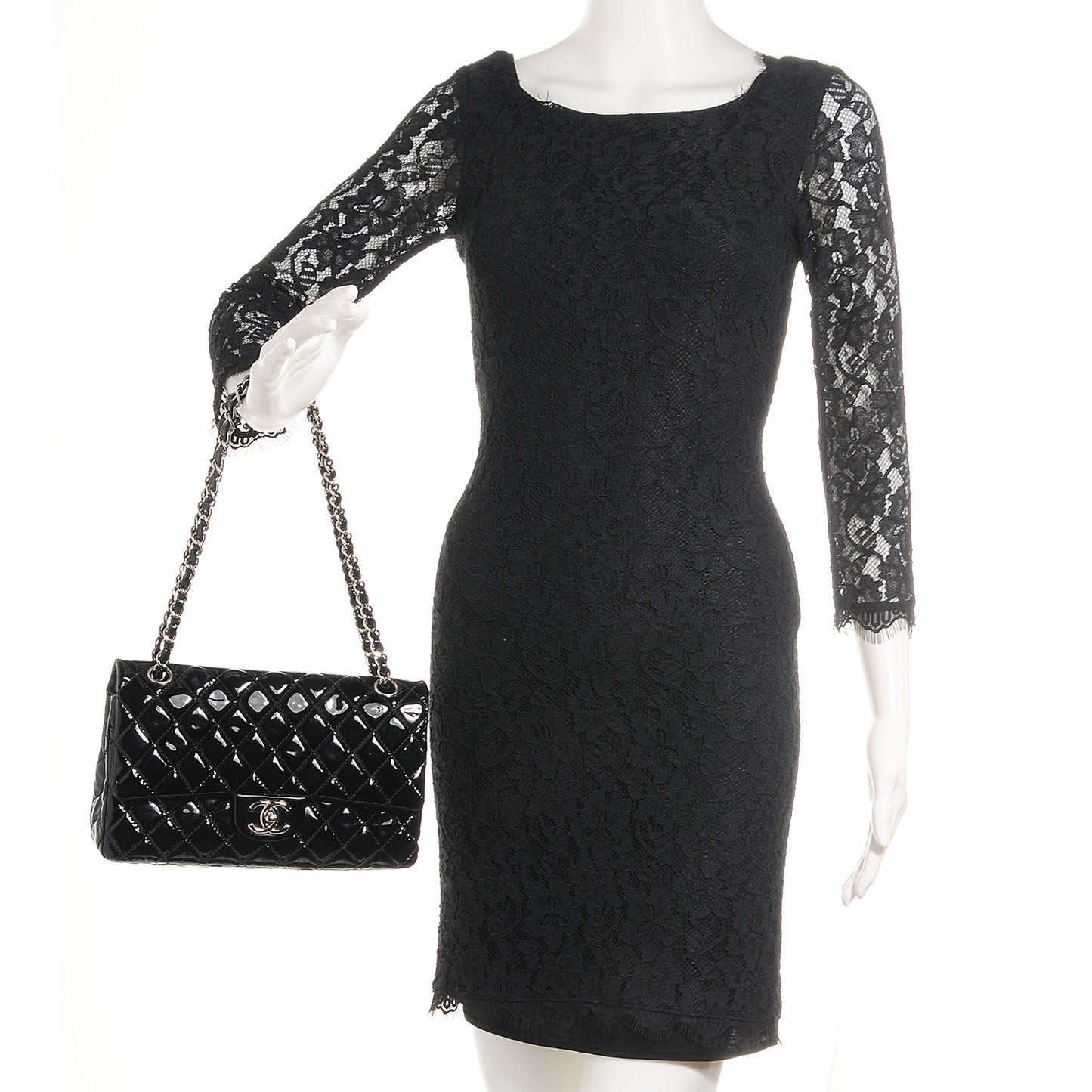 Patent Quilted Medium Double Flap Black