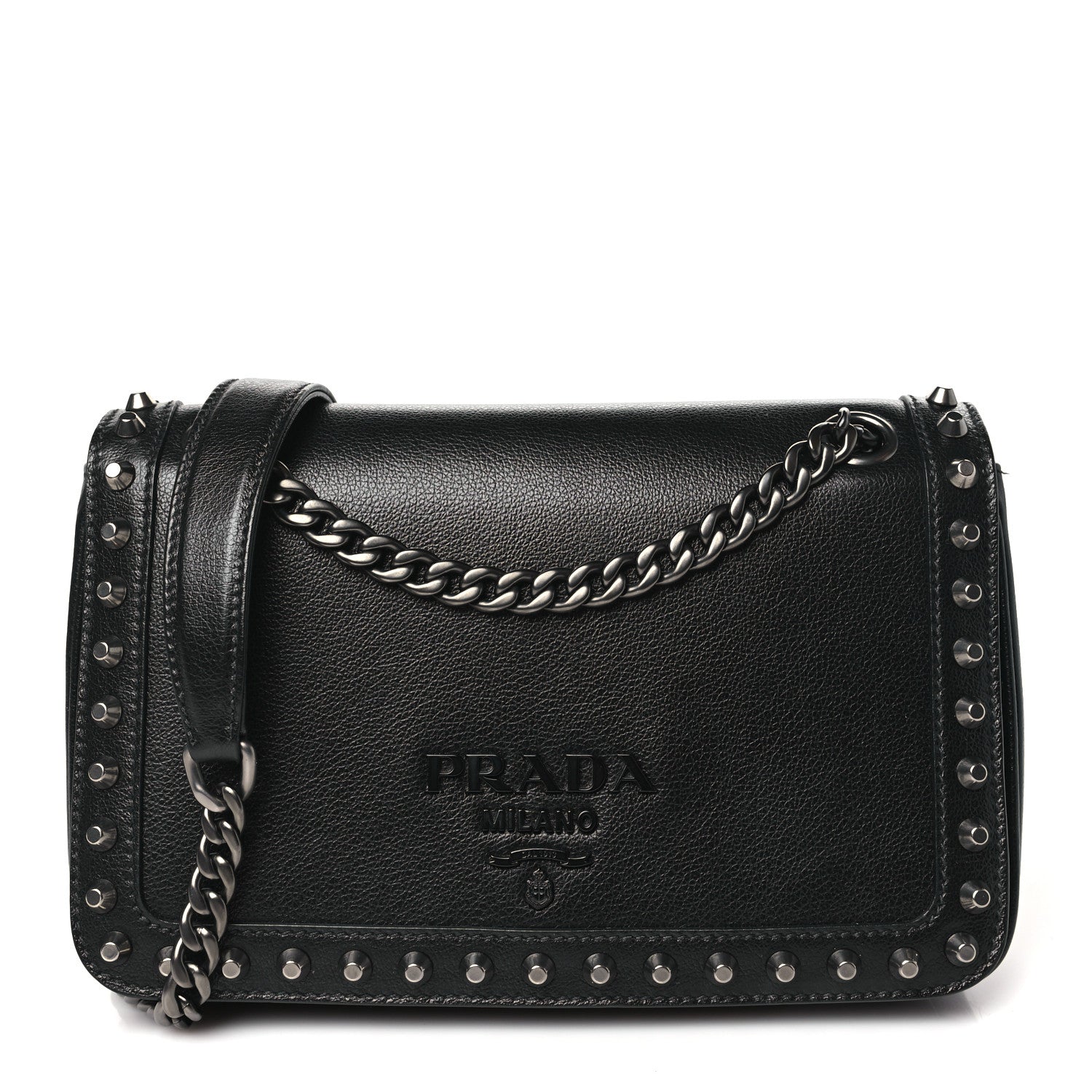 Prada Glace Calfskin Studded Crossbody Black 1 of 9