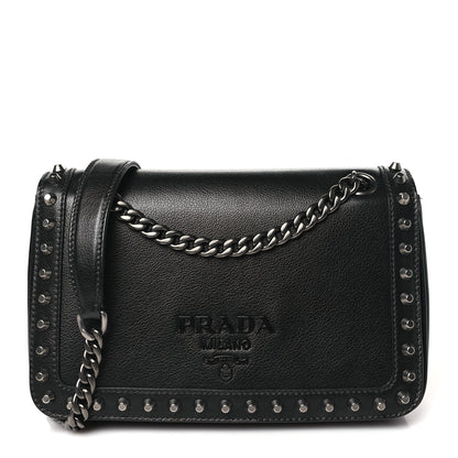 Prada Glace Calfskin Studded Crossbody Black 1 of 9