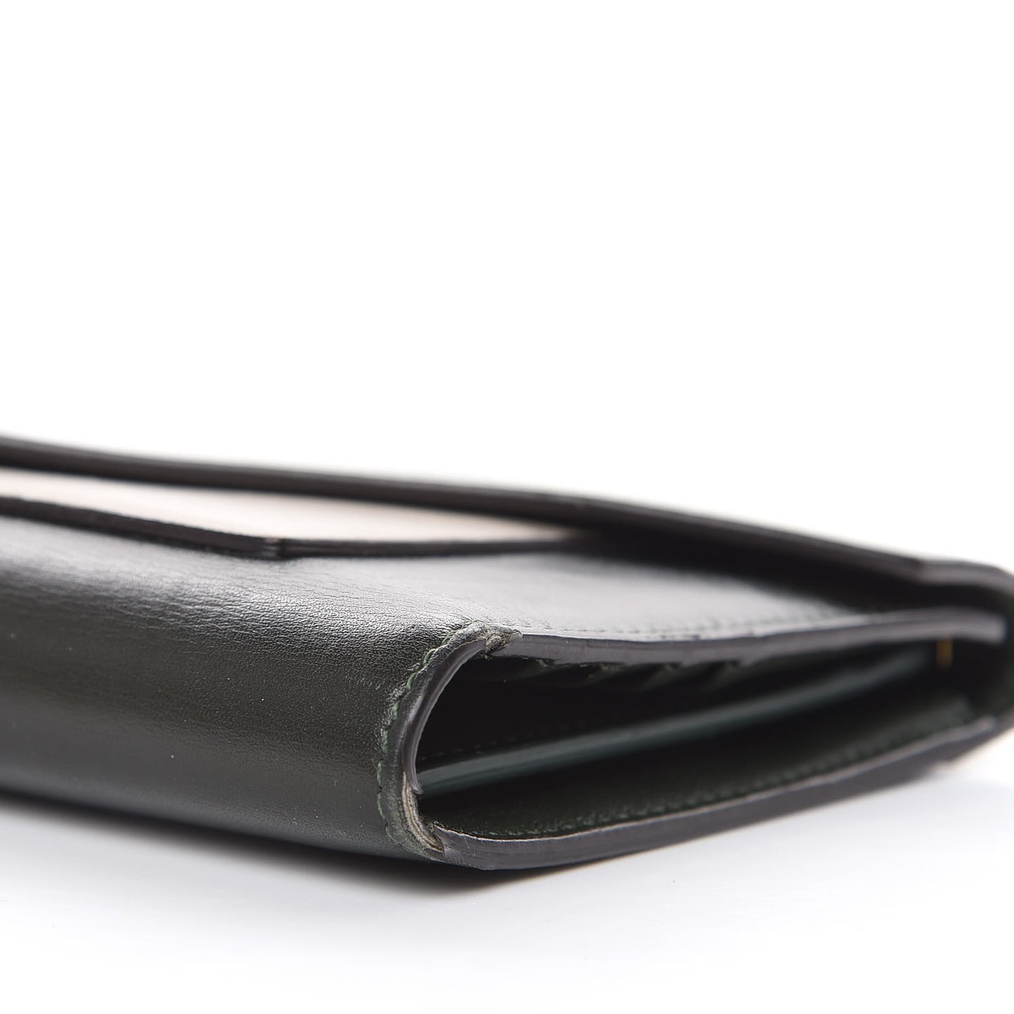 Smooth Calfskin Pocket Tri-Fold Multifunction Envelope Flap Wallet Jade