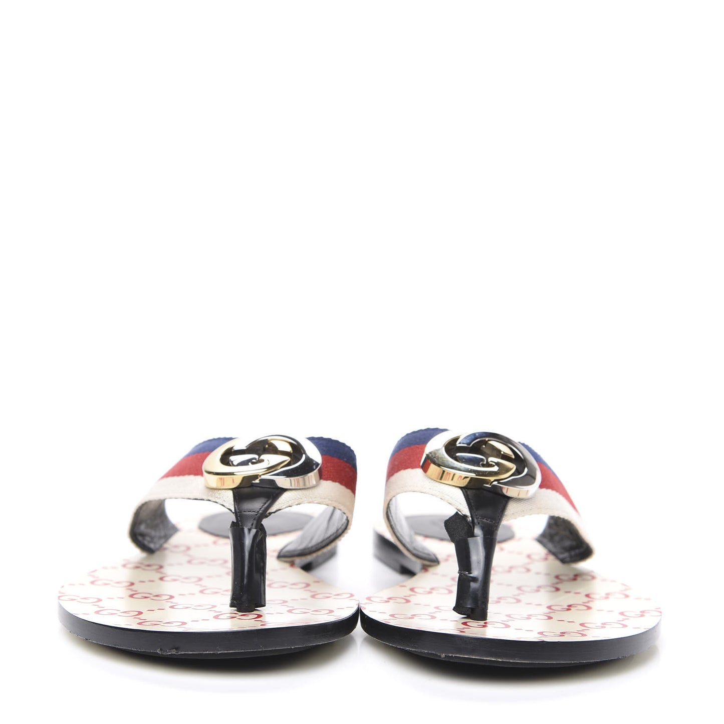 Nylon Calfskin Sylvie Web GG Monogram Womens Thong Sandals 39.5 Mystic White Hibiscus Red Marine Black