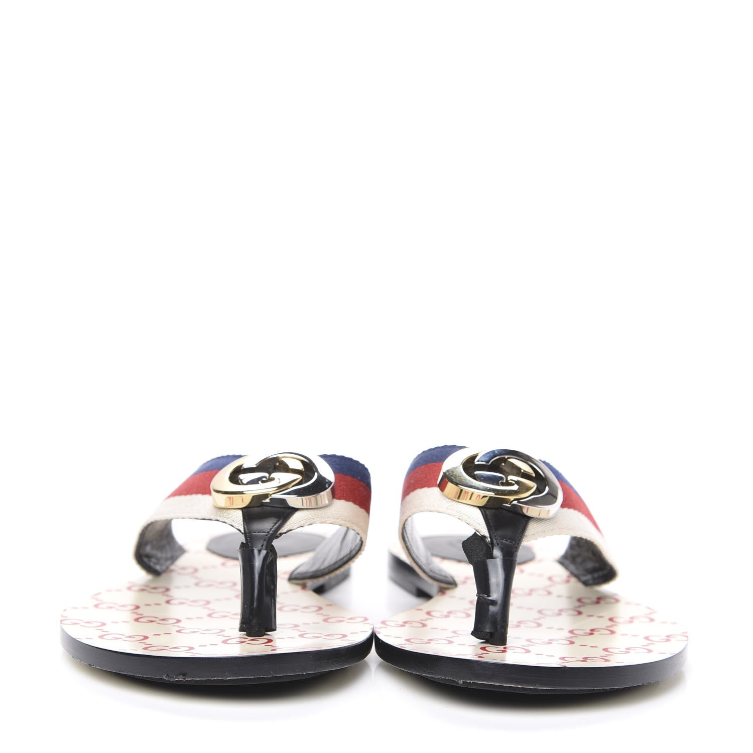 Gucci Nylon Calfskin Sylvie Web GG Monogram Womens Thong Sandals 39.5 Mystic White Hibiscus Red Marine Black 2 of 9