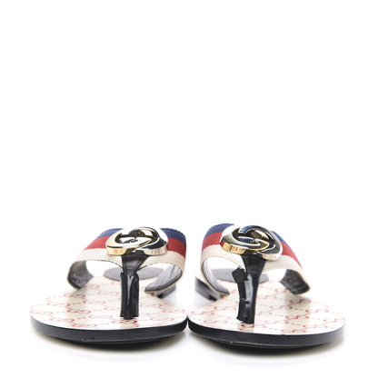 Gucci Nylon Calfskin Sylvie Web GG Monogram Womens Thong Sandals 39.5 Mystic White Hibiscus Red Marine Black 2 of 9