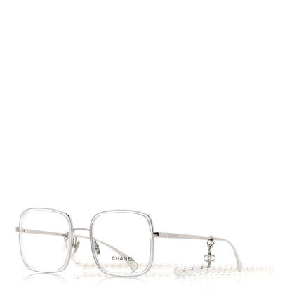 Chanel Square Removable Pearl Chain Eyeglasses 2195 Silver 1 of 9