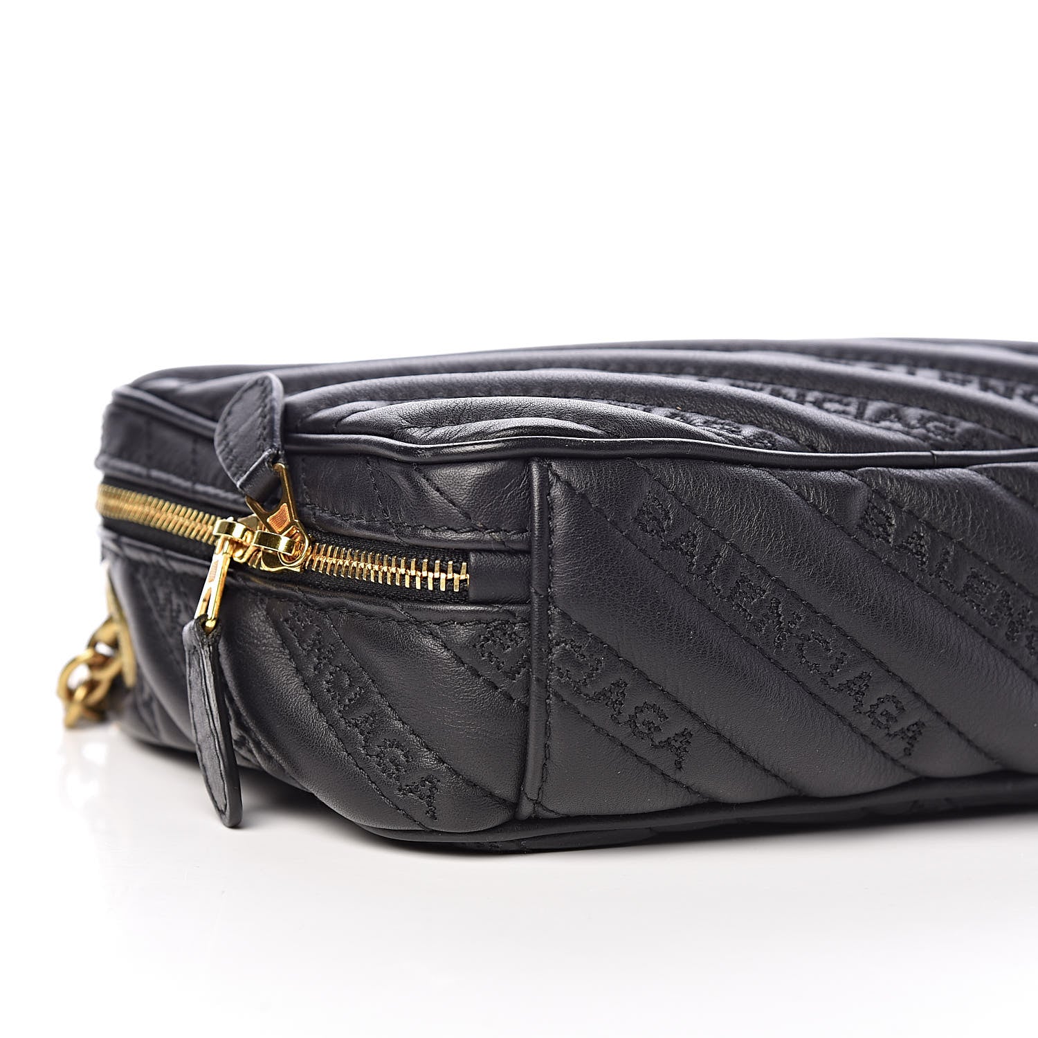 Balenciaga Calfskin Logo Matelasse Chain Strap Blanket Reporter XS Black 5 of 10