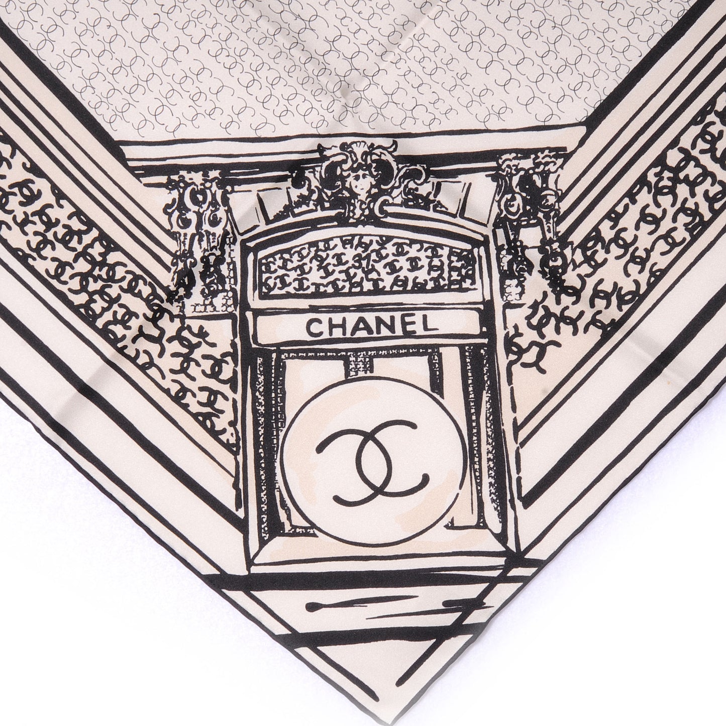 Silk Scarf CC Logo Cream Black