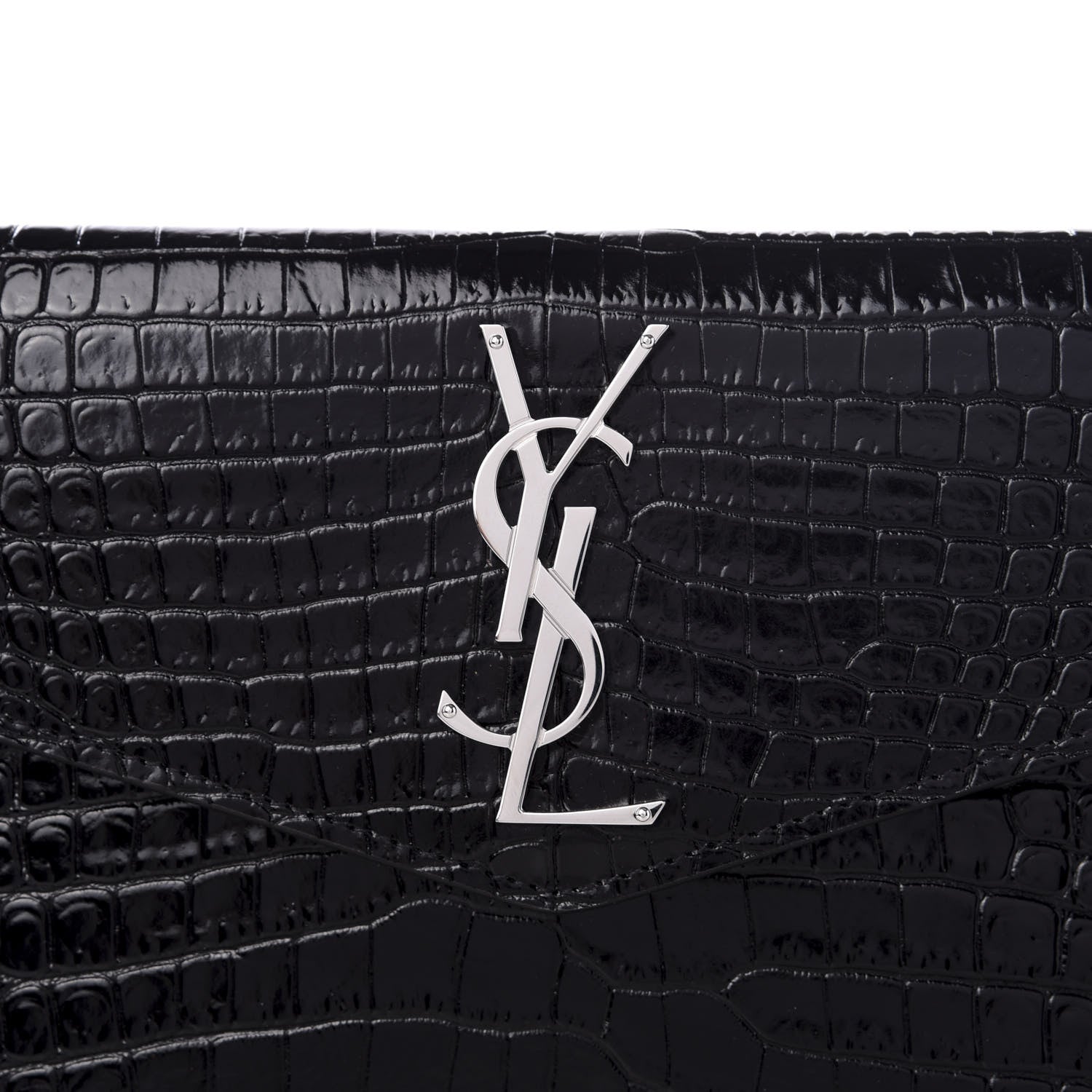 Saint Laurent Calfskin Crocodile Embossed Uptown Monogram Clutch Black 7 of 7
