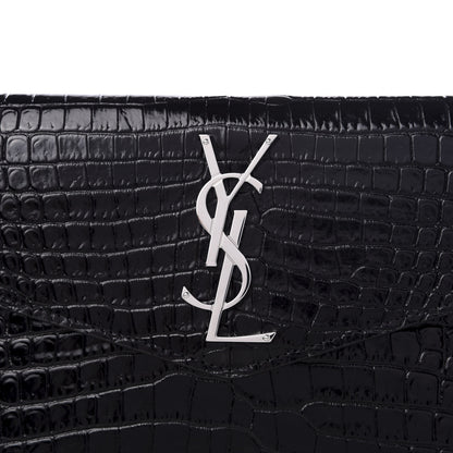 Saint Laurent Calfskin Crocodile Embossed Uptown Monogram Clutch Black 7 of 7