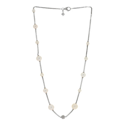 David Yurman Sterling Silver Diamond Cultured Pearl Pave Station Necklace 2 of 5