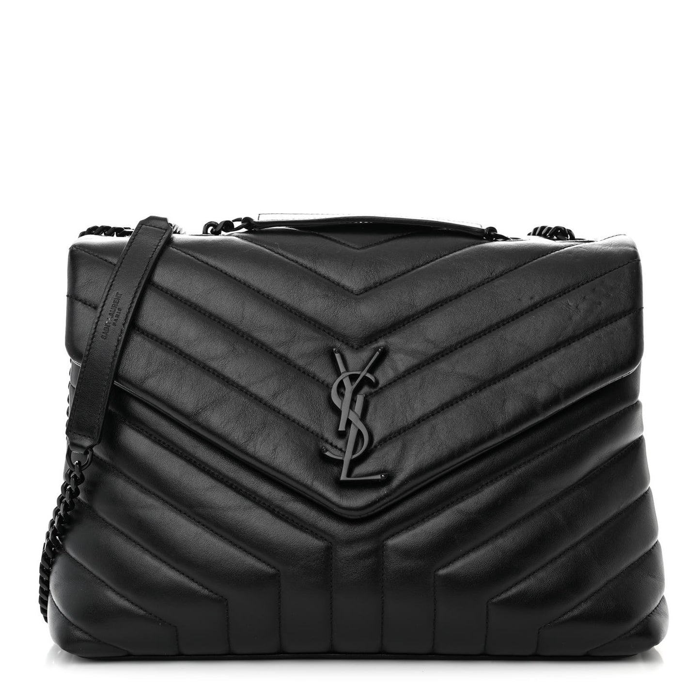 Calfskin Y Quilted Monogram Monochrome Medium Loulou Chain Satchel Black