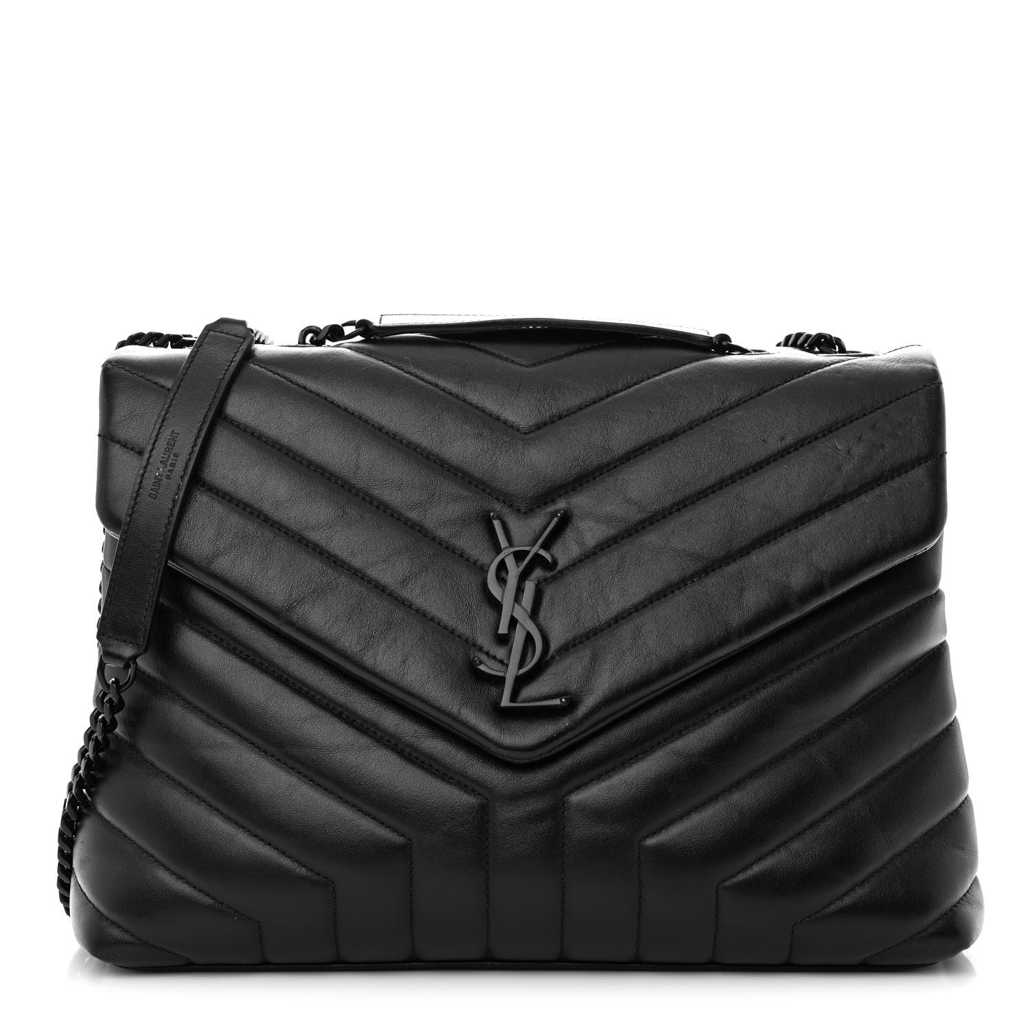 Saint Laurent Calfskin Y Quilted Monogram Monochrome Medium Loulou Chain Satchel Black 1 of 13