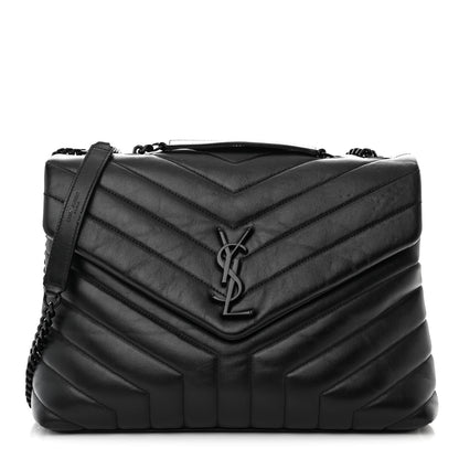 Saint Laurent Calfskin Y Quilted Monogram Monochrome Medium Loulou Chain Satchel Black 1 of 13