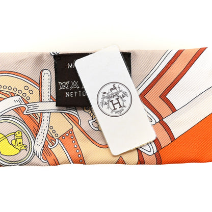 Hermes Silk Bouquets Selliers Twilly Orange Cuit White 3 of 4