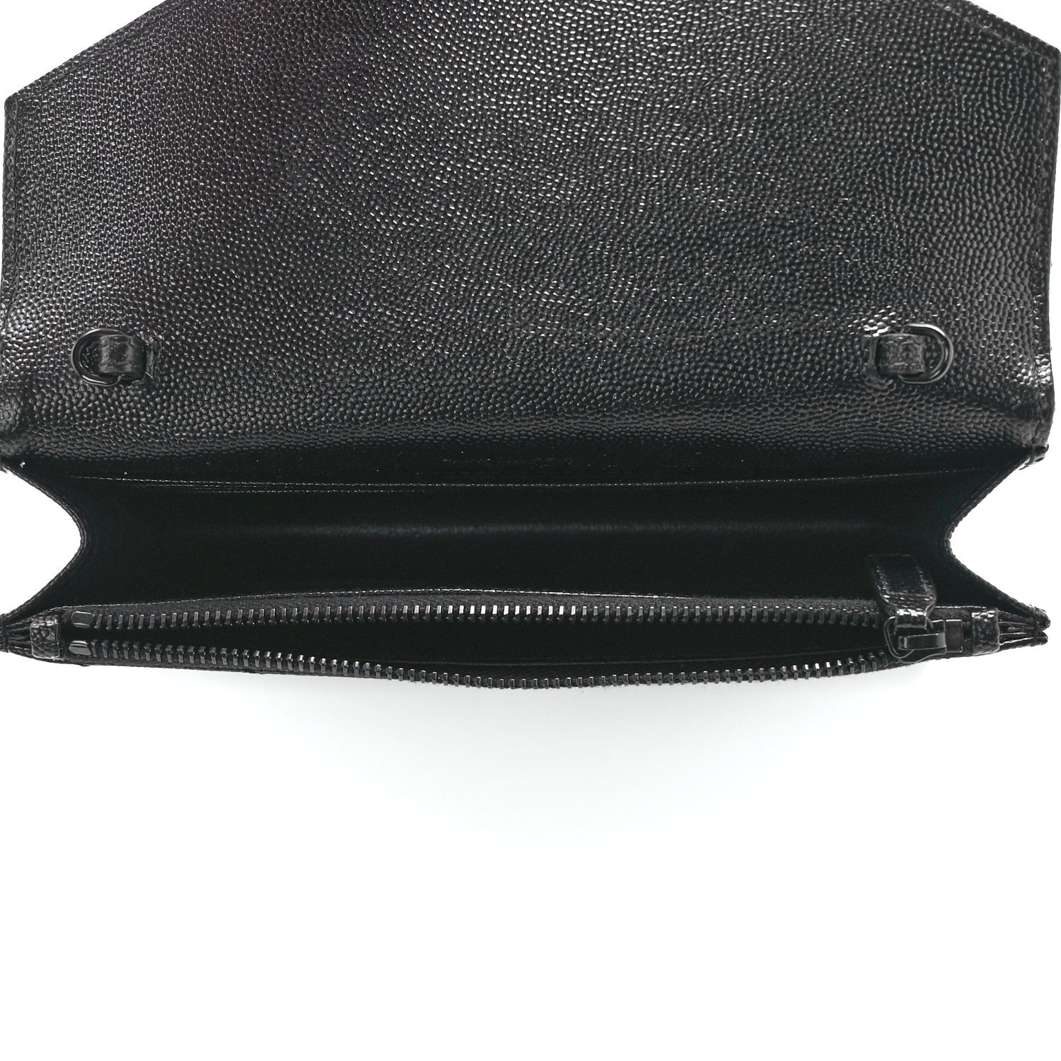 Saint Laurent Grain De Poudre Matelasse Chevron Monogram Monochrome Envelope Chain Wallet Black 5 of 11