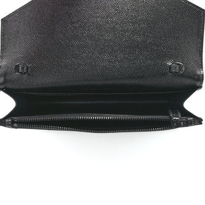 Saint Laurent Grain De Poudre Matelasse Chevron Monogram Monochrome Envelope Chain Wallet Black 5 of 11