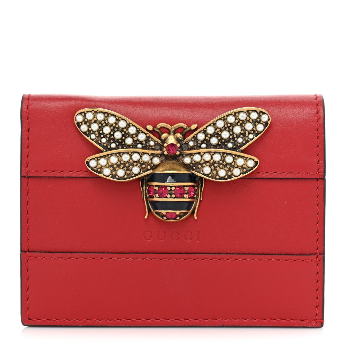 Calfskin Queen Margaret Card Case Wallet Red