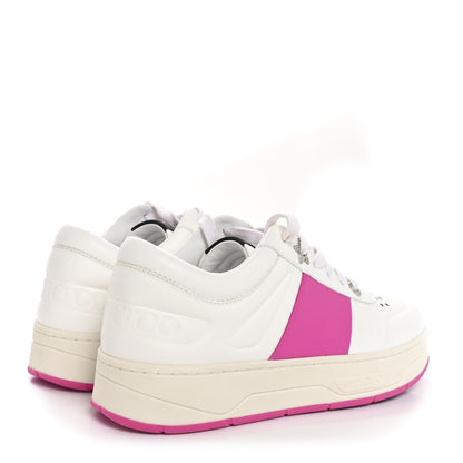 Jimmy Choo Calfskin Vinyl Striped Hawaii Flatform Sneakers 39.5 White Fuchsia 5 of 10