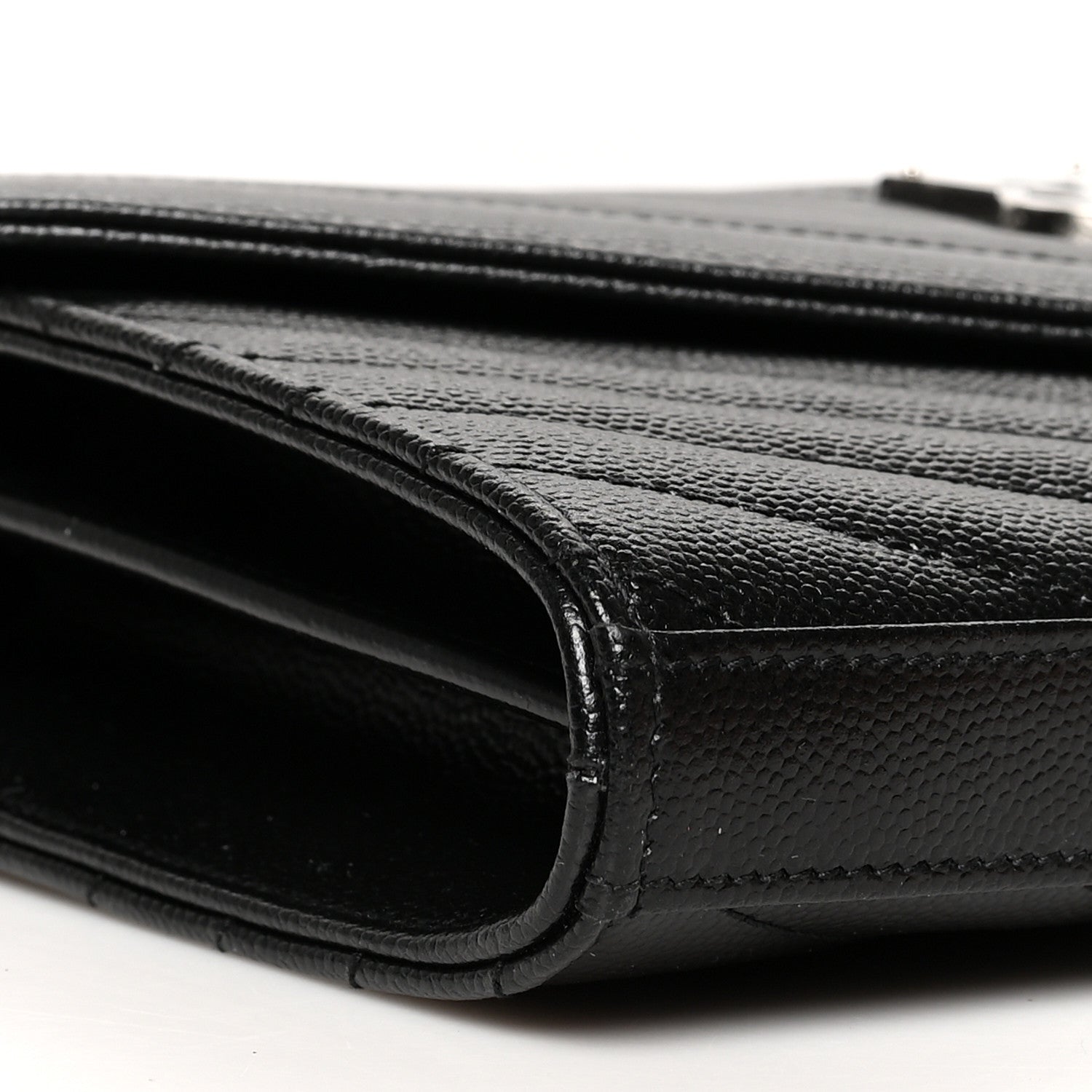 Saint Laurent Grain De Poudre Matelasse Chevron Monogram Chain Wallet Black 10 of 12
