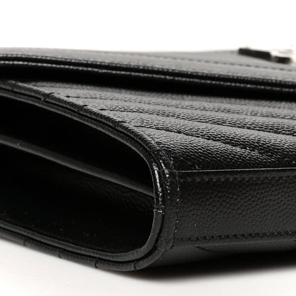 Saint Laurent Grain De Poudre Matelasse Chevron Monogram Chain Wallet Black 10 of 12