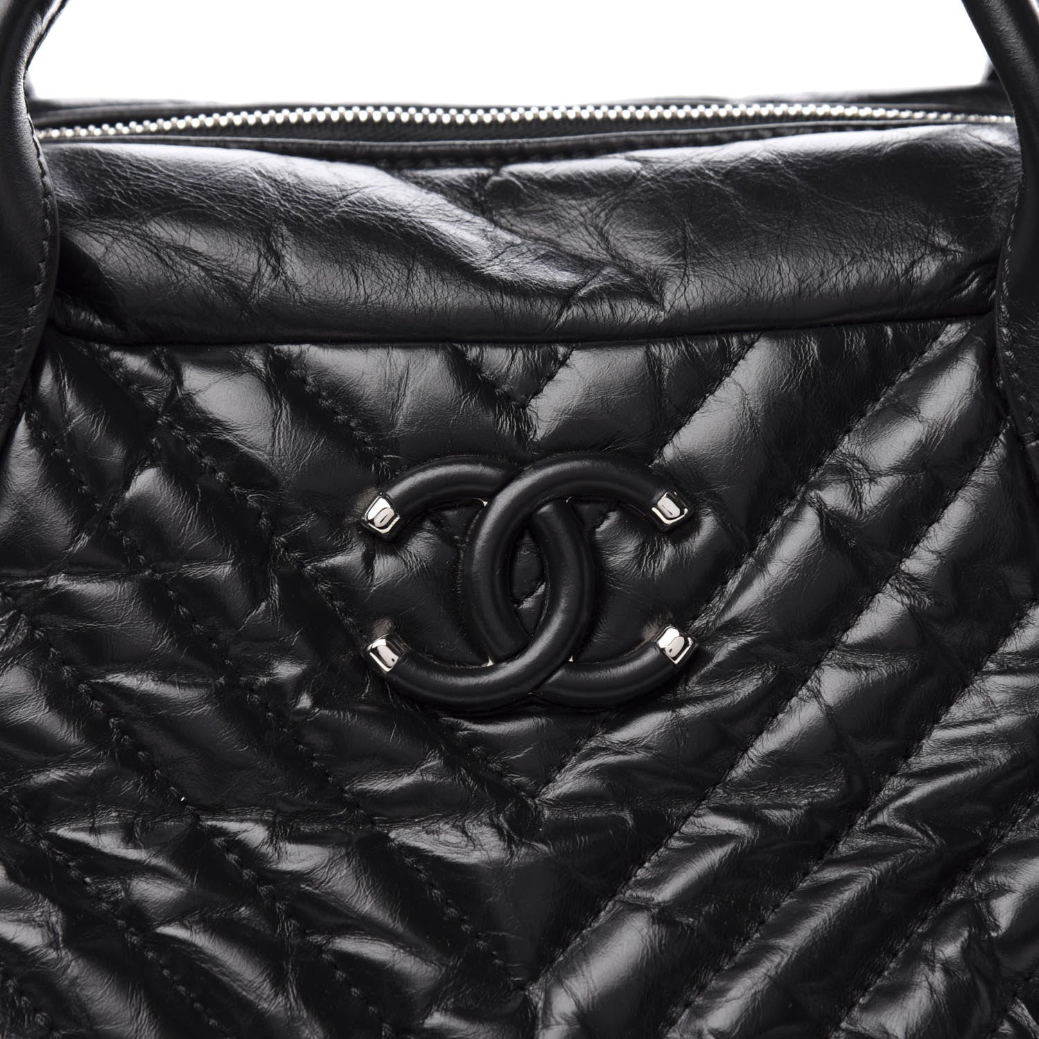 Chanel Aged Calfskin Chevron Medium Soft Bowling Bag Black 10 of 10