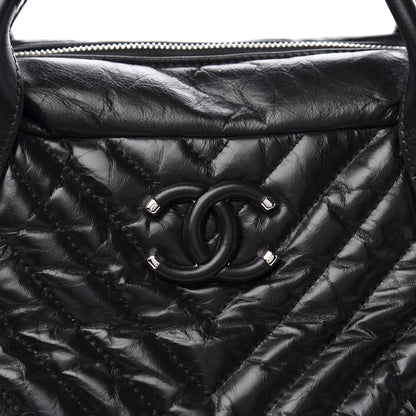 Chanel Aged Calfskin Chevron Medium Soft Bowling Bag Black 10 of 10