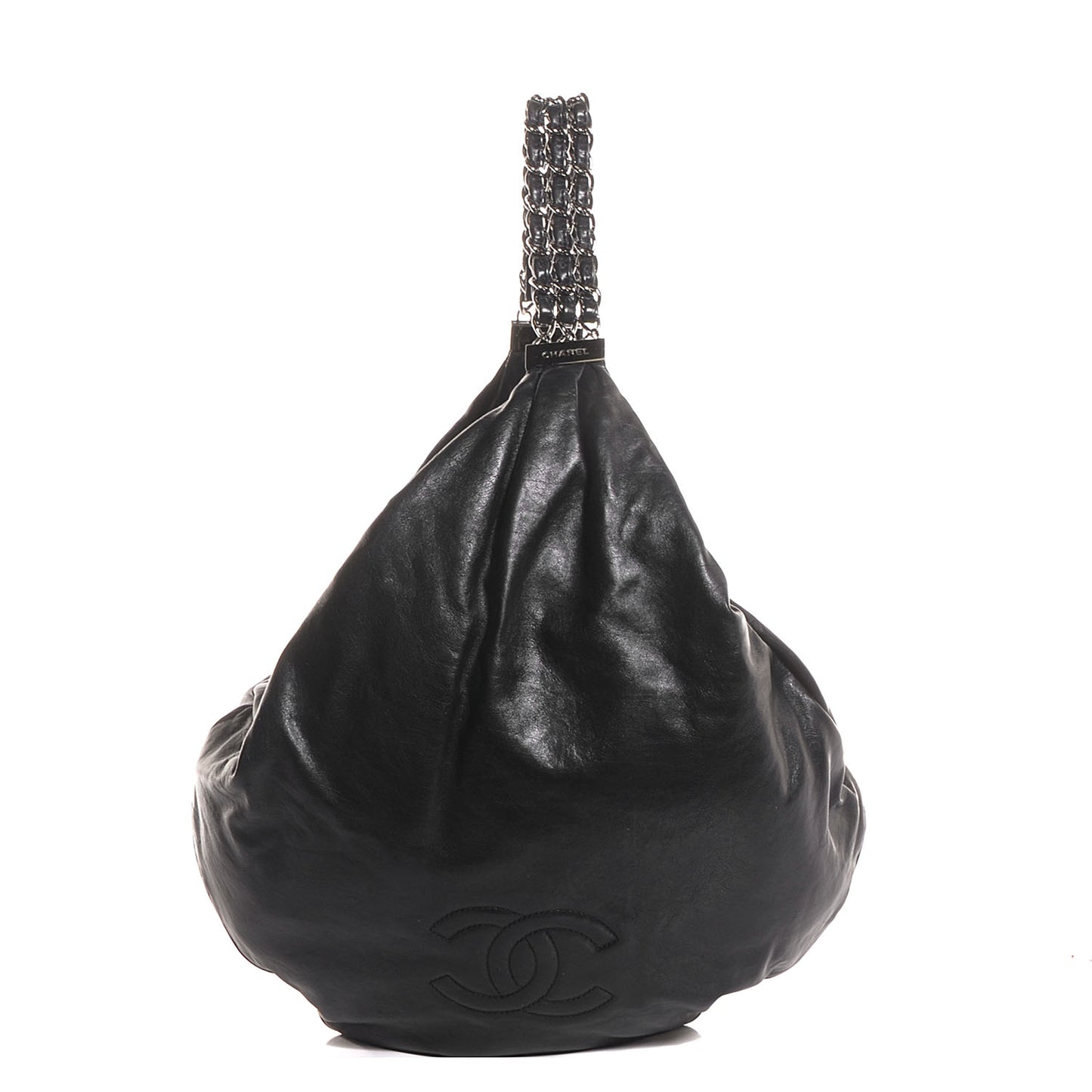 Lambskin Large Rock and Chain Hobo Black