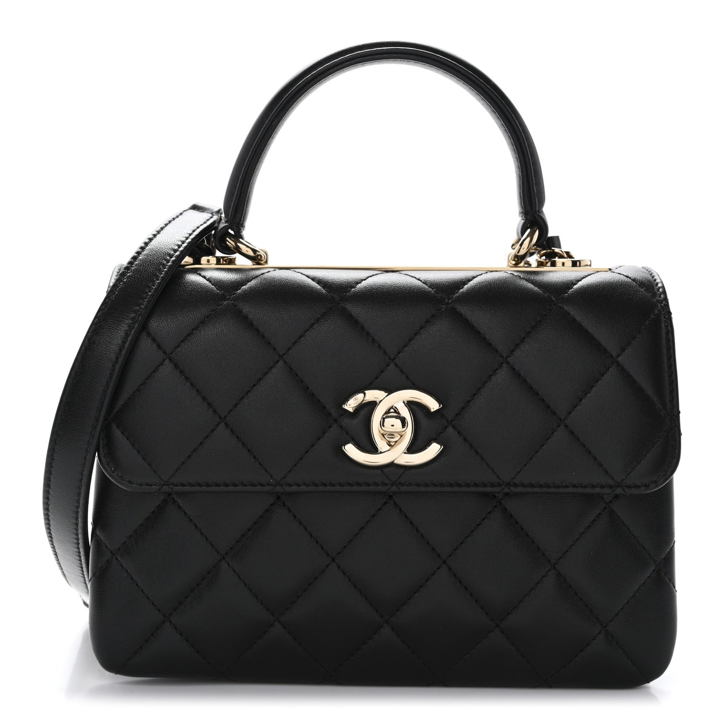 Lambskin Quilted Mini Trendy CC Dual Handle Flap Bag Black