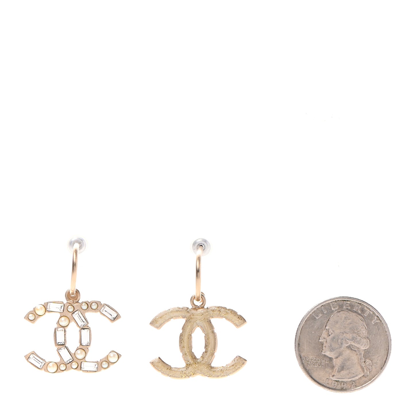 Pearl Crystal Baguette CC Loop Dangle Earrings