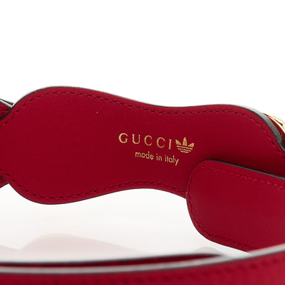 Gucci X ADIDAS Textured Dollar Calfskin Trefoil 50/25mm Belt 85 34 Hibiscus Red Off White 3 of 6