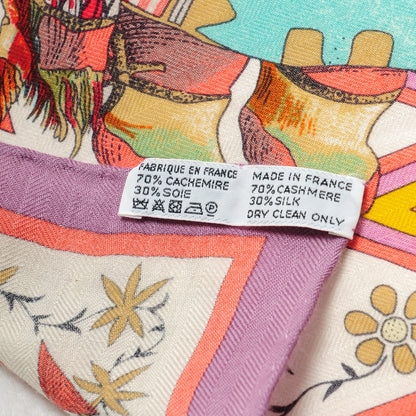 Hermes Cashmere Silk Kachinas Shawl 140 Mauve Rose Bonbon Jaune Vif 5 of 5