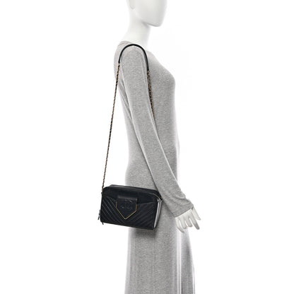 Chanel Shiny Sheepskin Chevron Quilted  Collar and Tie Camera Case Navy 2 of 10