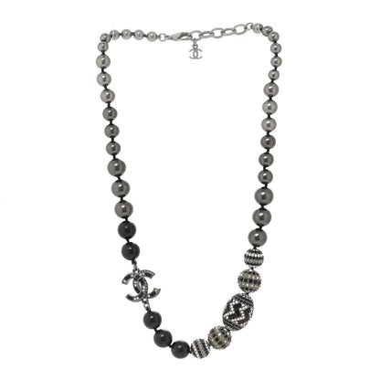 Chanel Crystal Pearl Nefertiti CC Short Necklace Black Grey 2 of 3